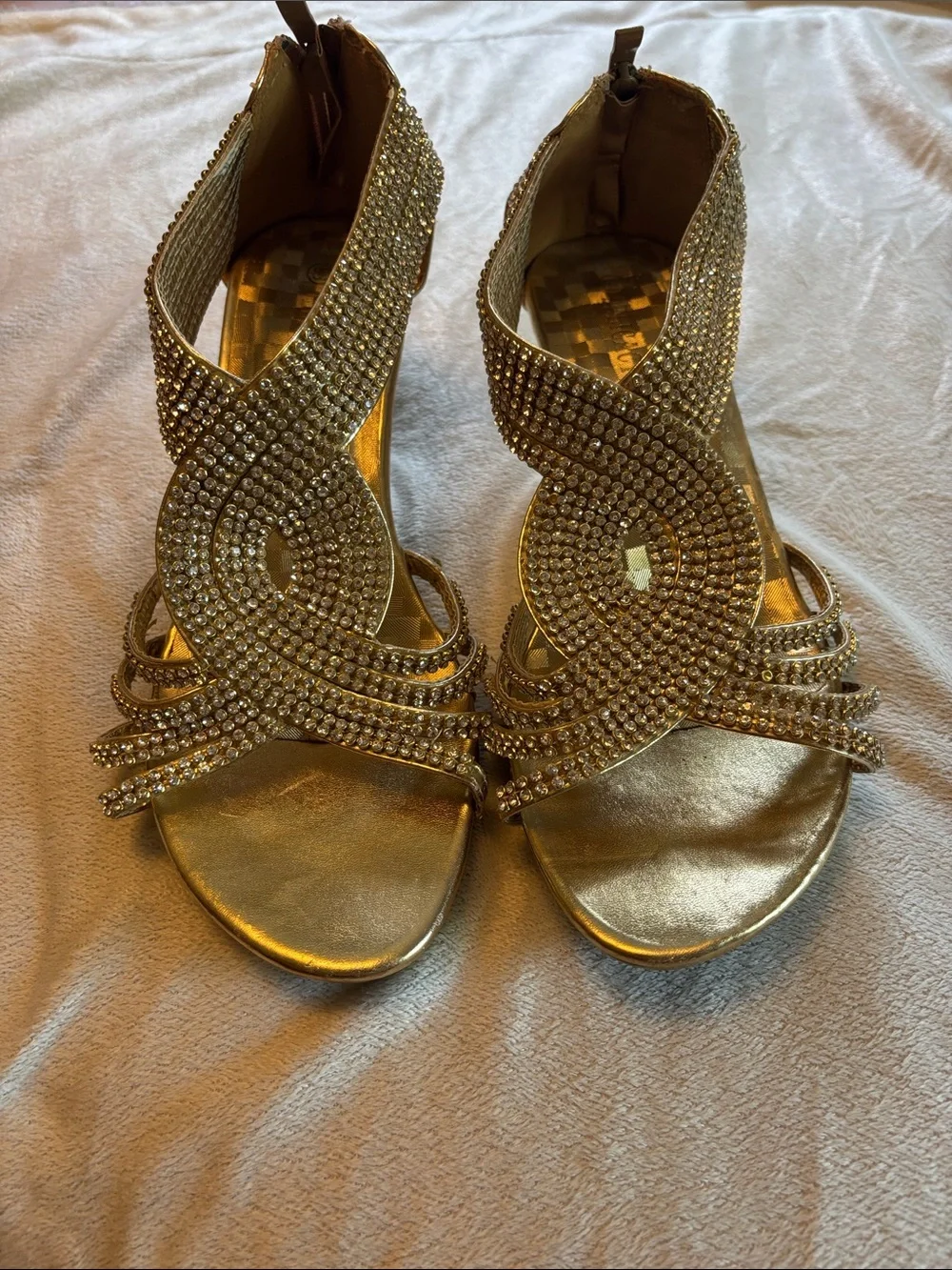Gold Rhinestone Evening Heels - Women Shoes